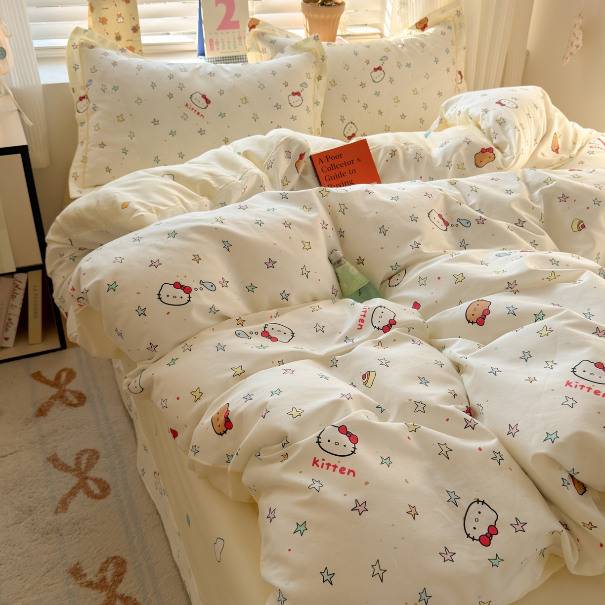 91家纺网 家纺一手货源 找家纺 女子家纺 2026新款全棉网红直播热款吊边一字绣工艺款四件套-系列三 星星凯蒂猫