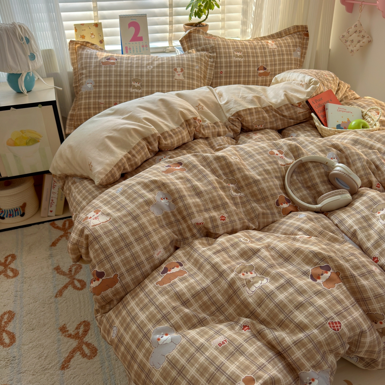 91家纺网 家纺一手货源 找家纺 女子家纺 2026新款全棉网红直播热款吊边一字绣工艺款四件套-系列三 哈哈狗