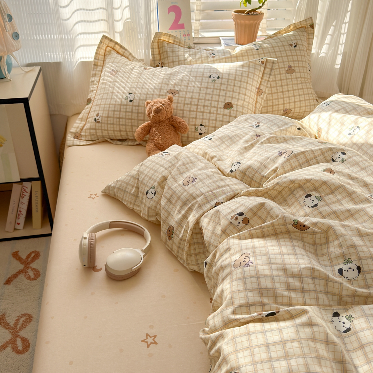 91家纺网 家纺一手货源 找家纺 女子家纺 2026新款全棉网红直播热款吊边一字绣工艺款四件套-系列三 曲奇小狗