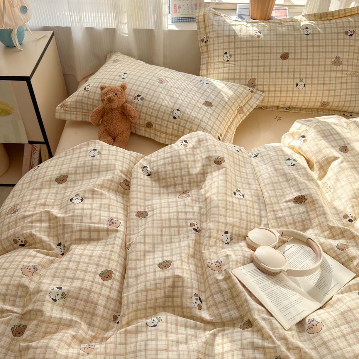 91家纺网 家纺一手货源 找家纺 女子家纺 2026新款全棉网红直播热款吊边一字绣工艺款四件套-系列三 曲奇小狗