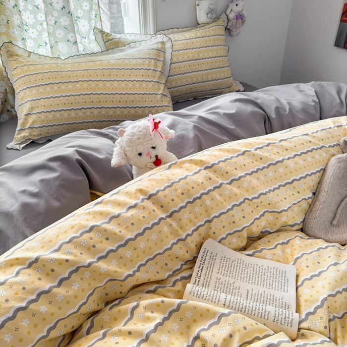 91家纺网 家纺一手货源 找家纺 仟网汇 2026新款A类仿棉古法水洗棉法式小清新花边四件套海盐奶酪