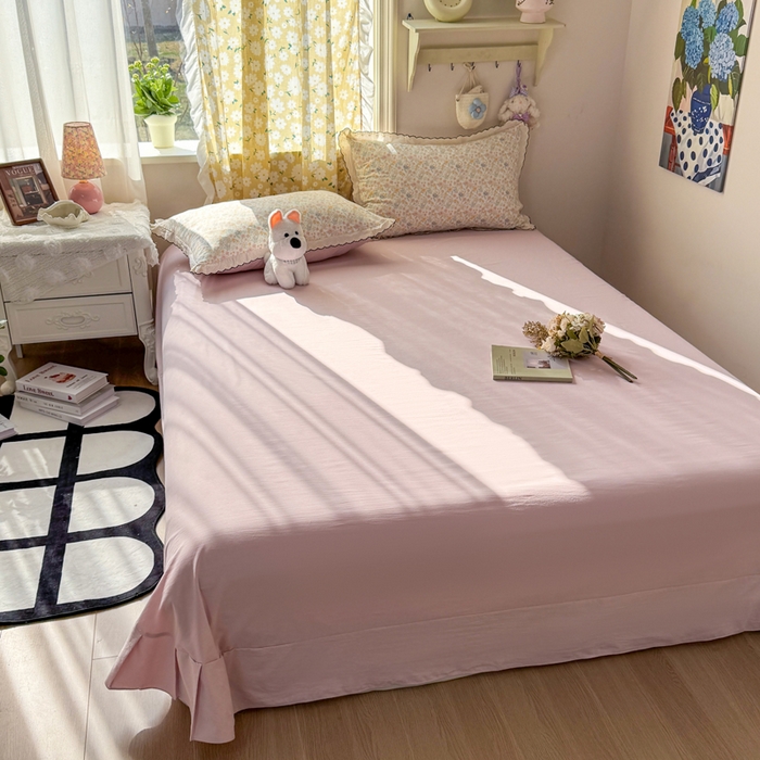 91家纺网 家纺一手货源 找家纺 仟网汇 2026新款A类仿棉古法水洗棉法式小清新花边四件套花千朵