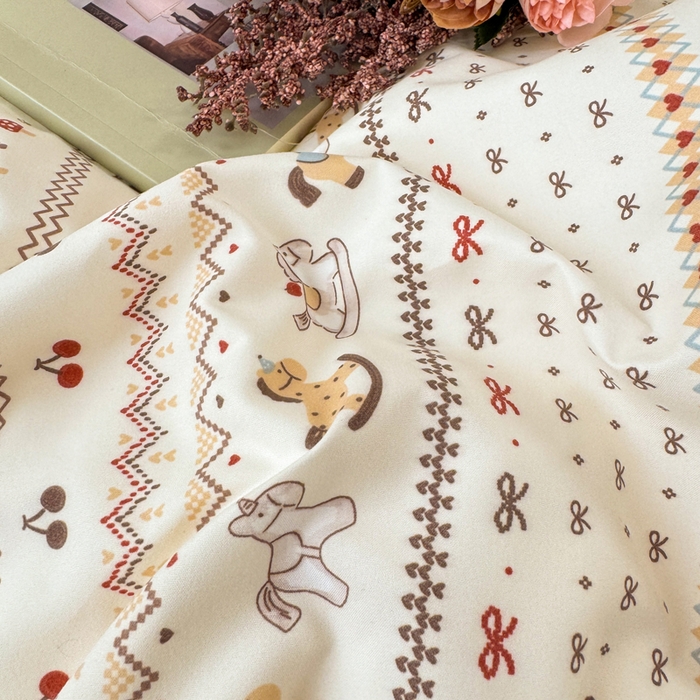 91家纺网 家纺一手货源 找家纺 仟网汇 2026新款A类仿棉古法水洗棉法式小清新花边四件套乐町小马