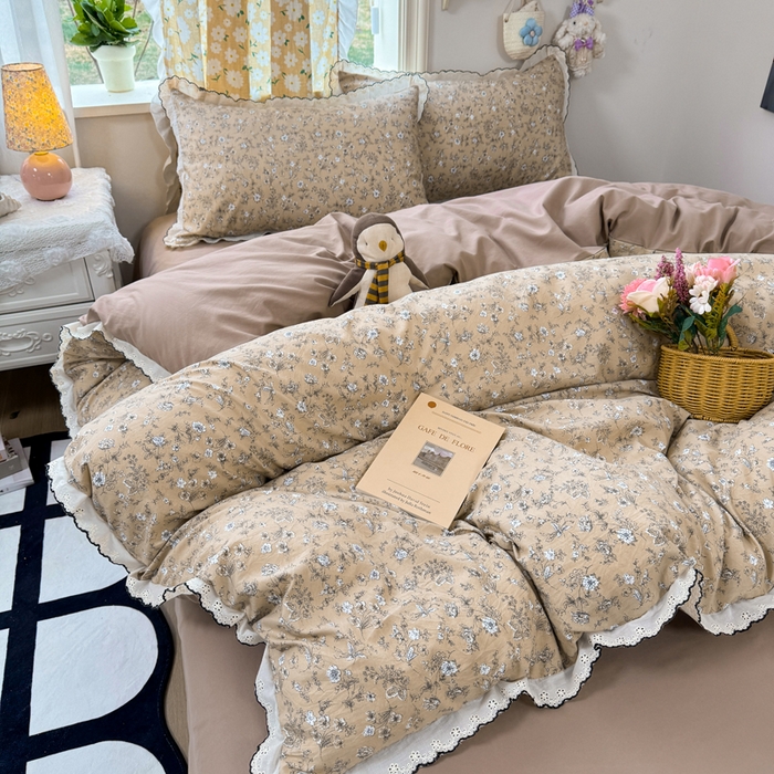 91家纺网 家纺一手货源 找家纺 仟网汇 2026新款A类仿棉古法水洗棉法式小清新花边四件套美式