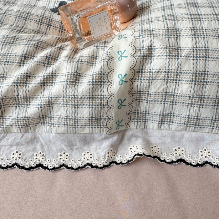 91家纺网 家纺一手货源 找家纺 仟网汇 2026新款A类仿棉古法水洗棉法式小清新花边四件套梦幻格趣