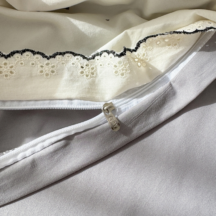 91家纺网 家纺一手货源 找家纺 仟网汇 2026新款A类仿棉古法水洗棉法式小清新花边四件套梦幻灰