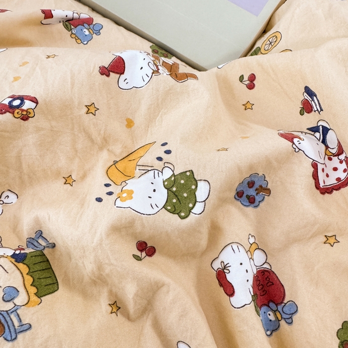 91家纺网 家纺一手货源 找家纺 仟网汇 2026新款A类仿棉古法水洗棉法式小清新花边四件套奶萌喵咖