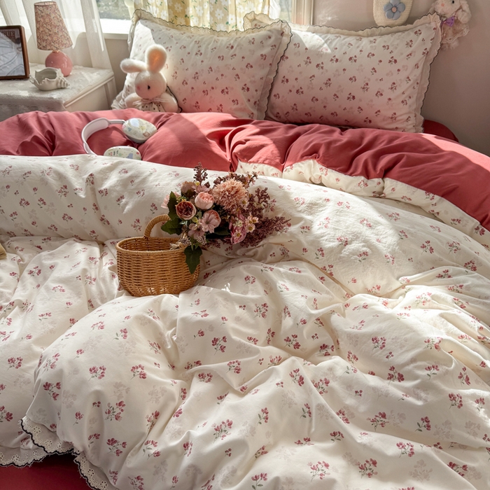 91家纺网 家纺一手货源 找家纺 仟网汇 2026新款A类仿棉古法水洗棉法式小清新花边四件套疏影