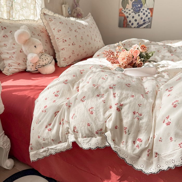 91家纺网 家纺一手货源 找家纺 仟网汇 2026新款A类仿棉古法水洗棉法式小清新花边四件套疏影