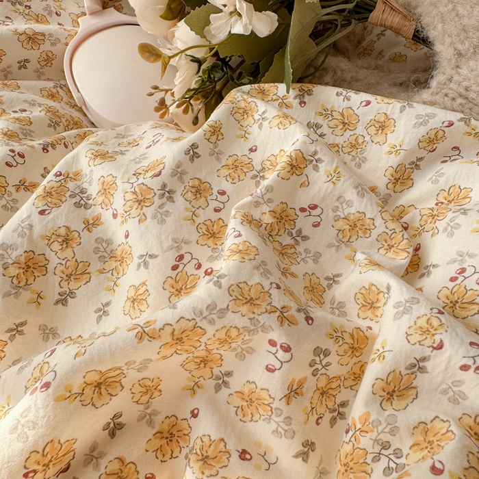 91家纺网 家纺一手货源 找家纺 仟网汇 2026新款A类仿棉古法水洗棉法式小清新花边四件套小黄花