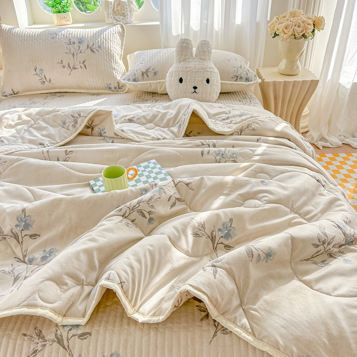 91家纺网 家纺一手货源 找家纺 慕澄家纺 2026新款小清新印花水洗棉床盖单品床盖床盖单件 汀兰