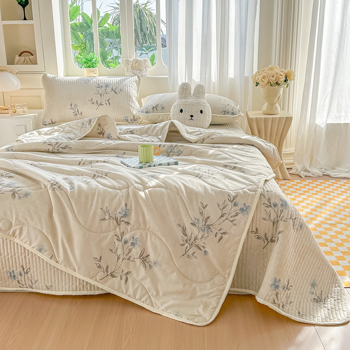 91家纺网 家纺一手货源 找家纺 慕澄家纺 2026新款小清新印花水洗棉床盖单品床盖床盖单件 汀兰