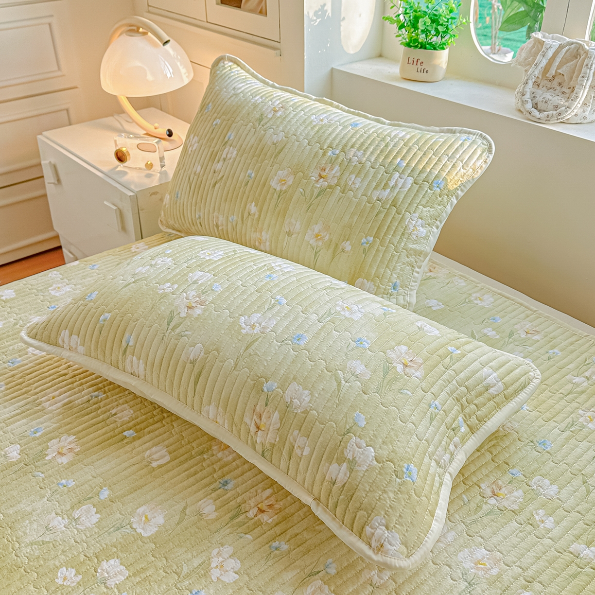 91家纺网 家纺一手货源 找家纺 慕澄家纺 2026新款小清新印花水洗棉床盖单品床盖床盖单件 绿尧