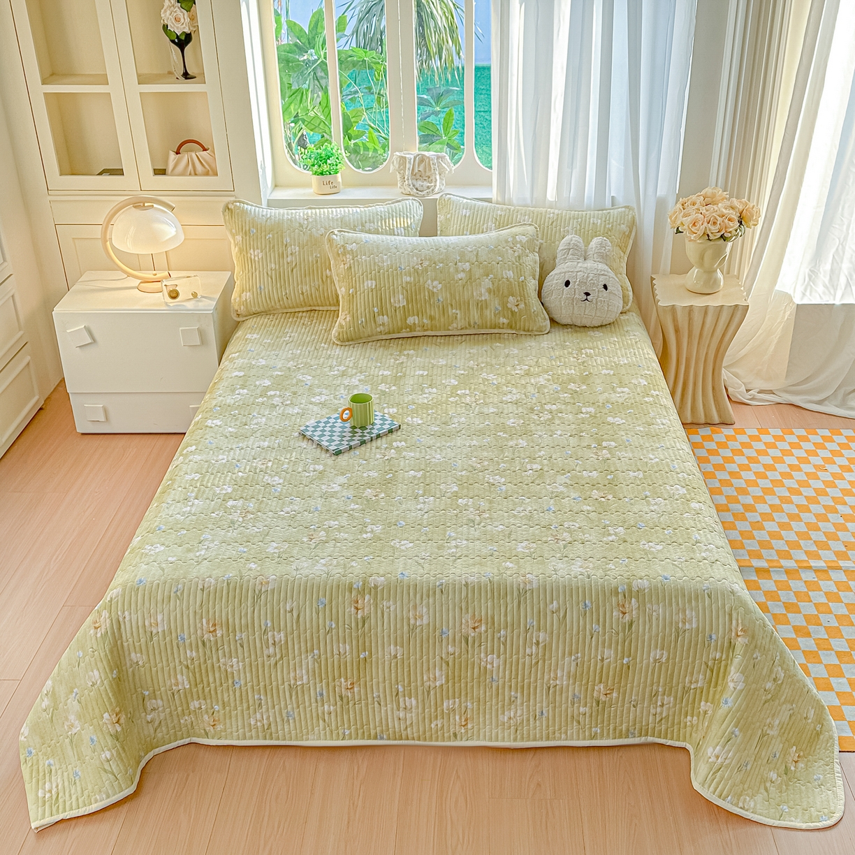 慕澄家纺 2026新款小清新印花水洗棉床盖单品床盖床盖单件 绿尧