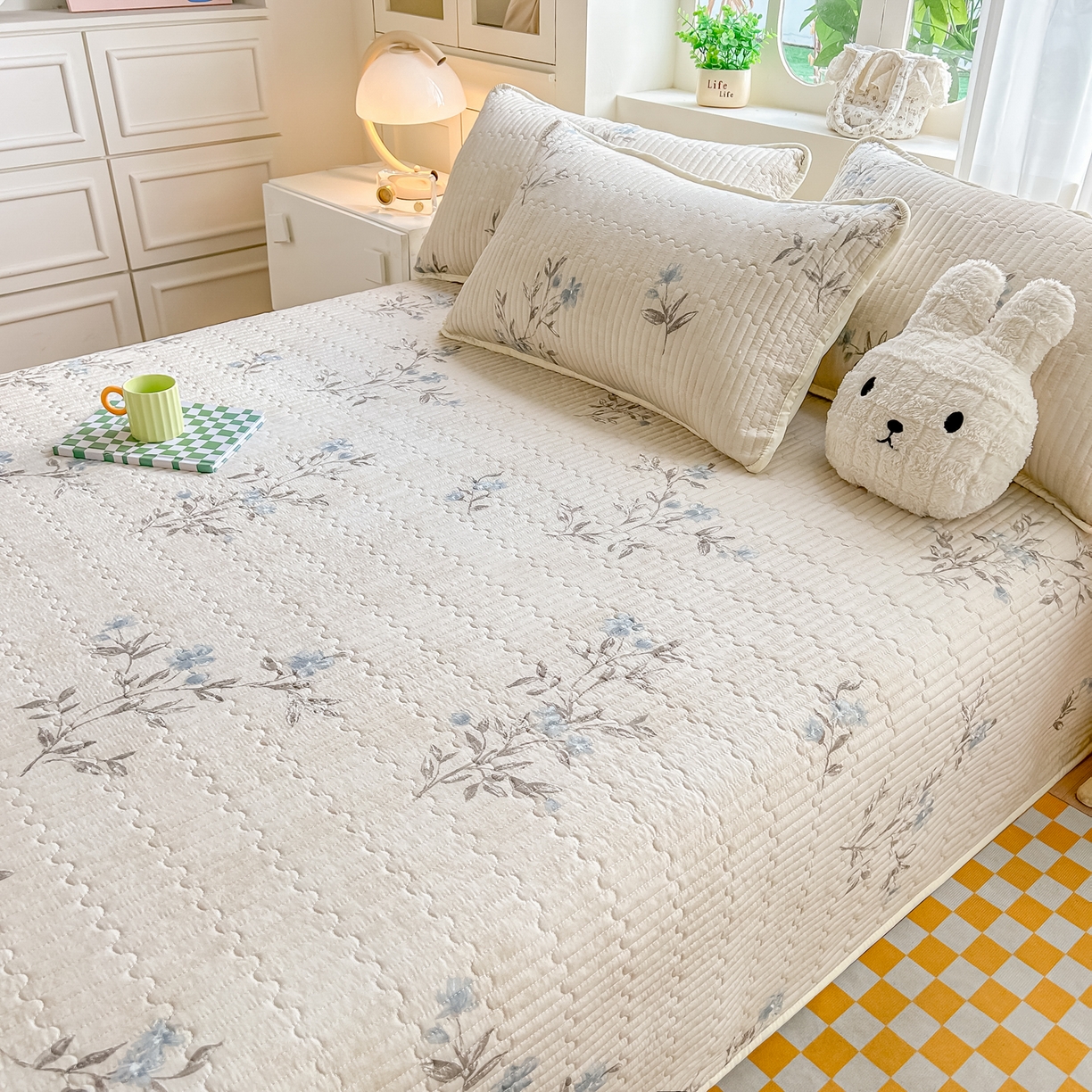 91家纺网 家纺一手货源 找家纺 慕澄家纺 2026新款小清新印花水洗棉床盖单品床盖床盖单件 汀兰