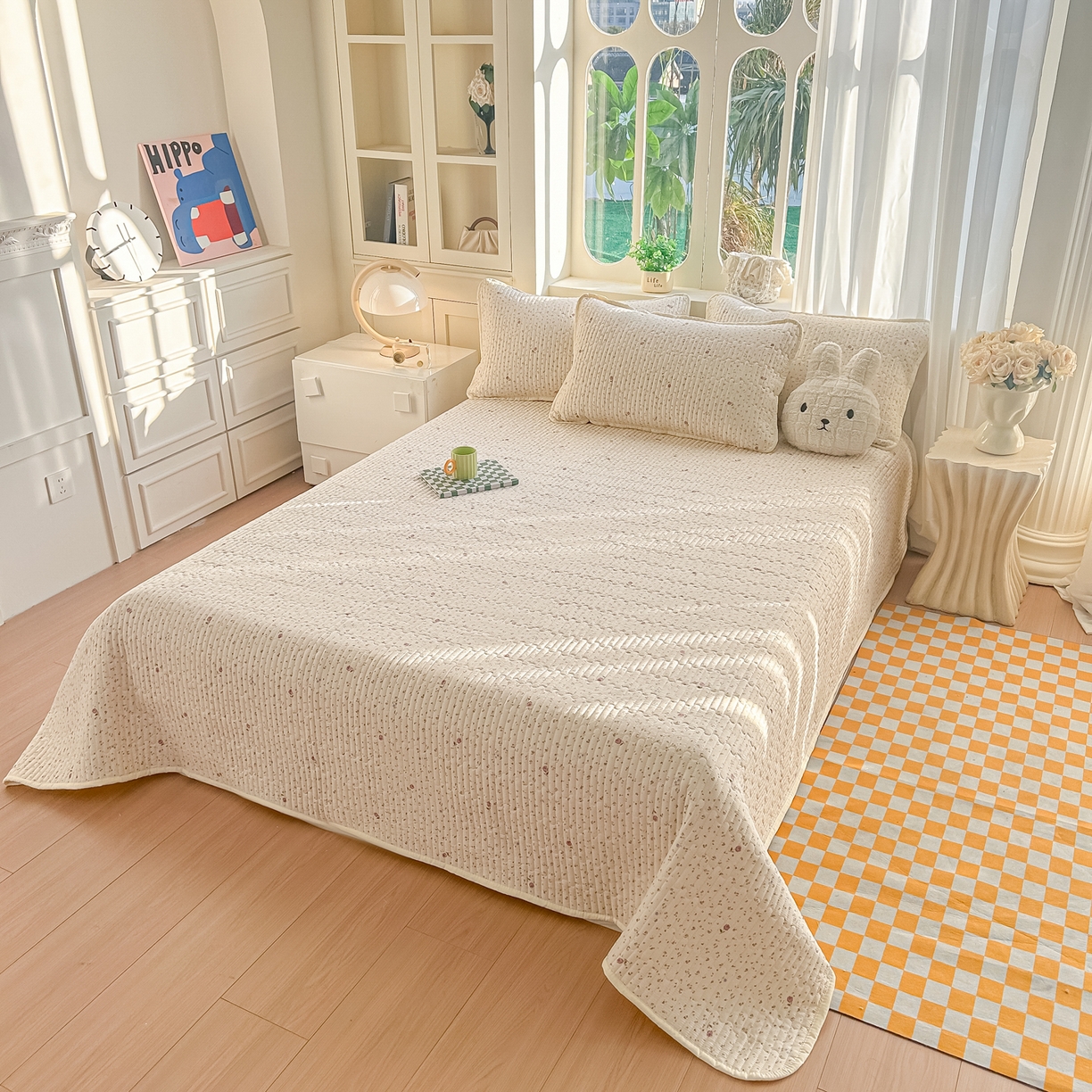 91家纺网 家纺一手货源 找家纺 慕澄家纺 2026新款小清新印花水洗棉床盖单品床盖床盖单件 小玫瑰