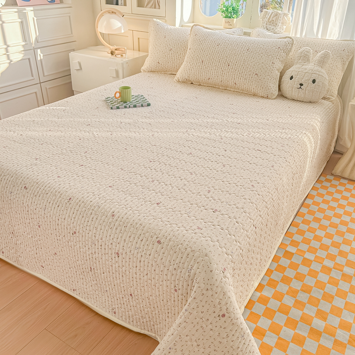 91家纺网 家纺一手货源 找家纺 慕澄家纺 2026新款小清新印花水洗棉床盖单品床盖床盖单件 小玫瑰