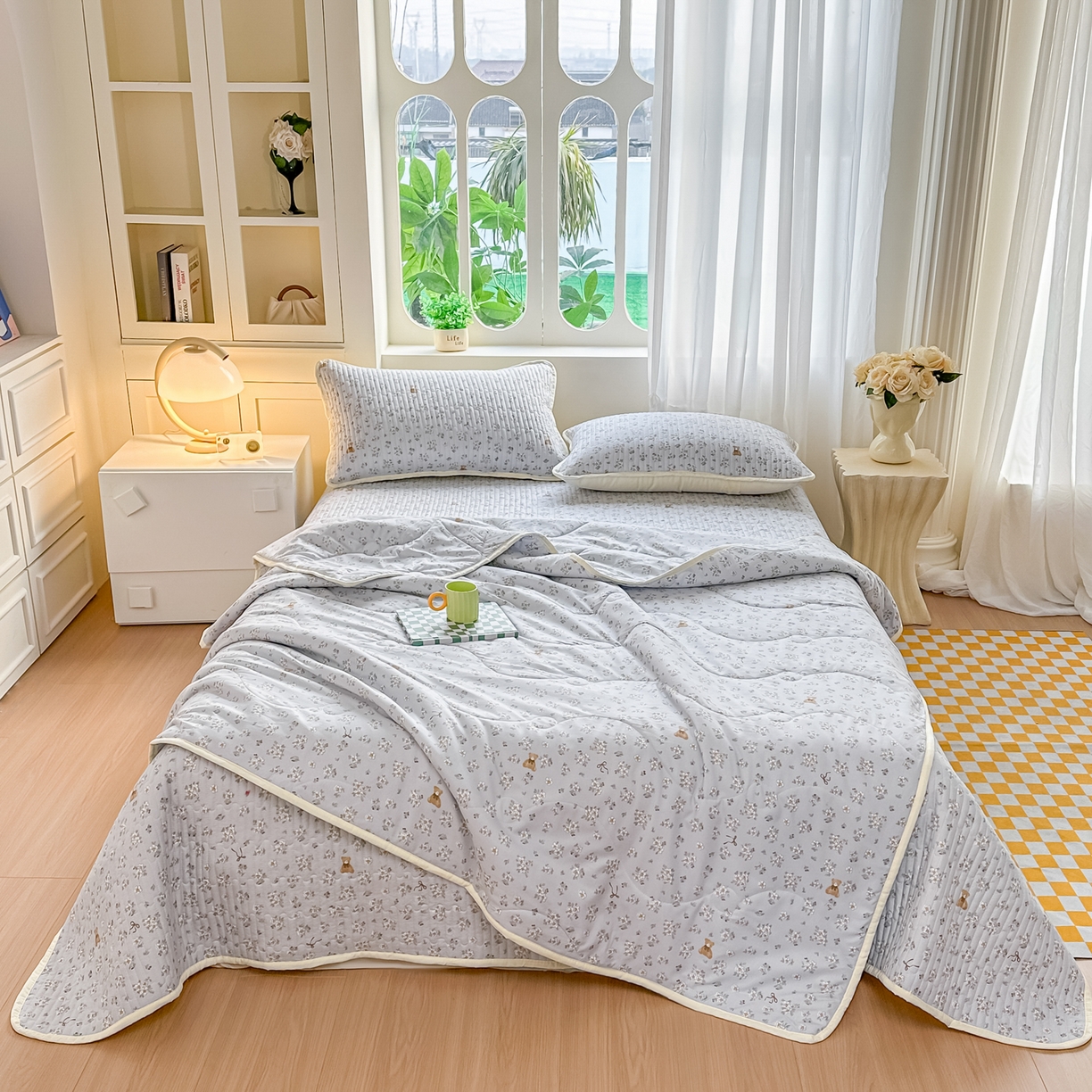 91家纺网 家纺一手货源 找家纺 慕澄家纺 2026新款小清新印花水洗棉床盖单品床盖床盖单件 可爱小熊