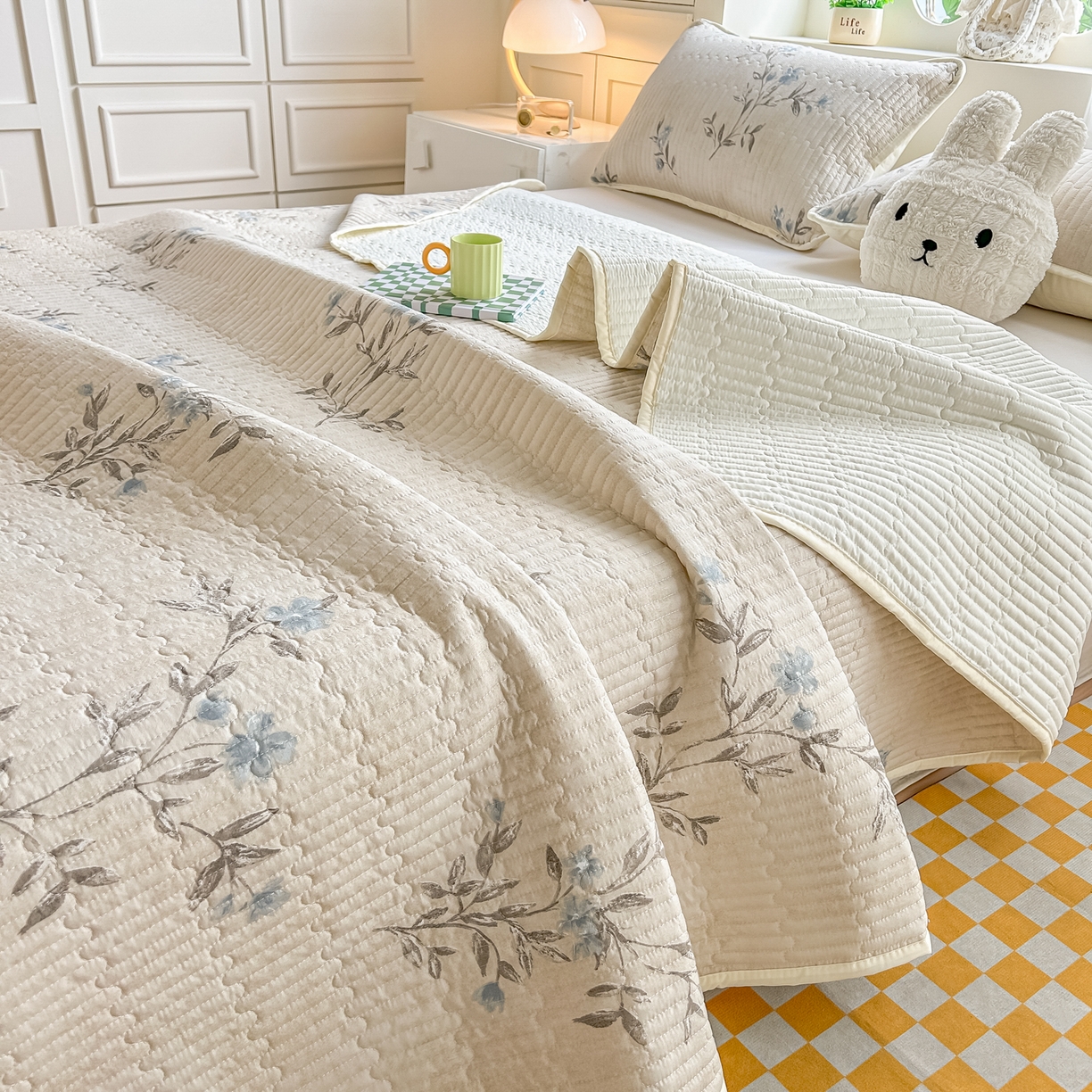 91家纺网 家纺一手货源 找家纺 慕澄家纺 2026新款小清新印花水洗棉床盖单品床盖床盖单件 汀兰