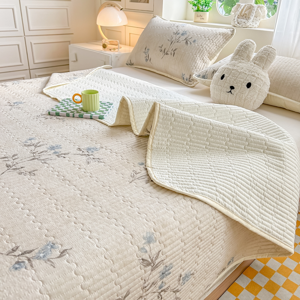 91家纺网 家纺一手货源 找家纺 慕澄家纺 2026新款小清新印花水洗棉床盖单品床盖床盖单件 汀兰