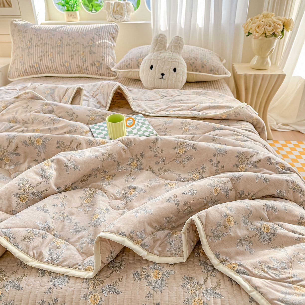 91家纺网 家纺一手货源 找家纺 慕澄家纺 2026新款小清新印花水洗棉床盖单品床盖床盖单件 敦煌