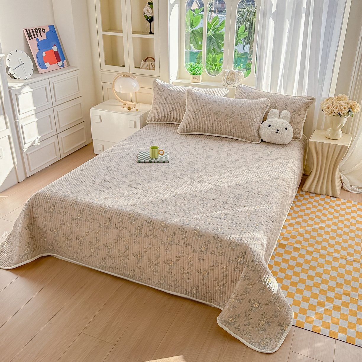 91家纺网 家纺一手货源 找家纺 慕澄家纺 2026新款小清新印花水洗棉床盖单品床盖床盖单件 敦煌