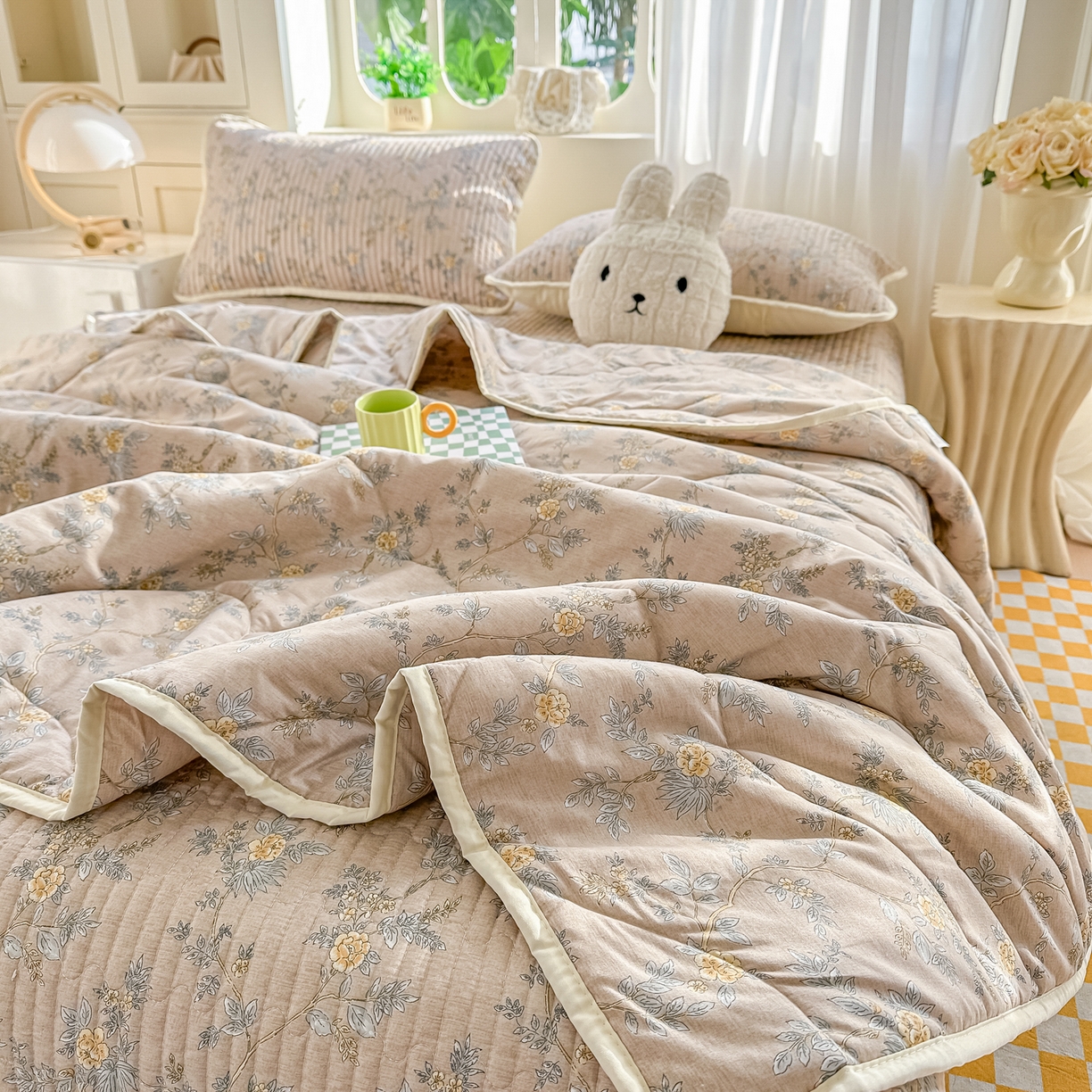 91家纺网 家纺一手货源 找家纺 慕澄家纺 2026新款小清新印花水洗棉床盖单品床盖床盖单件 敦煌