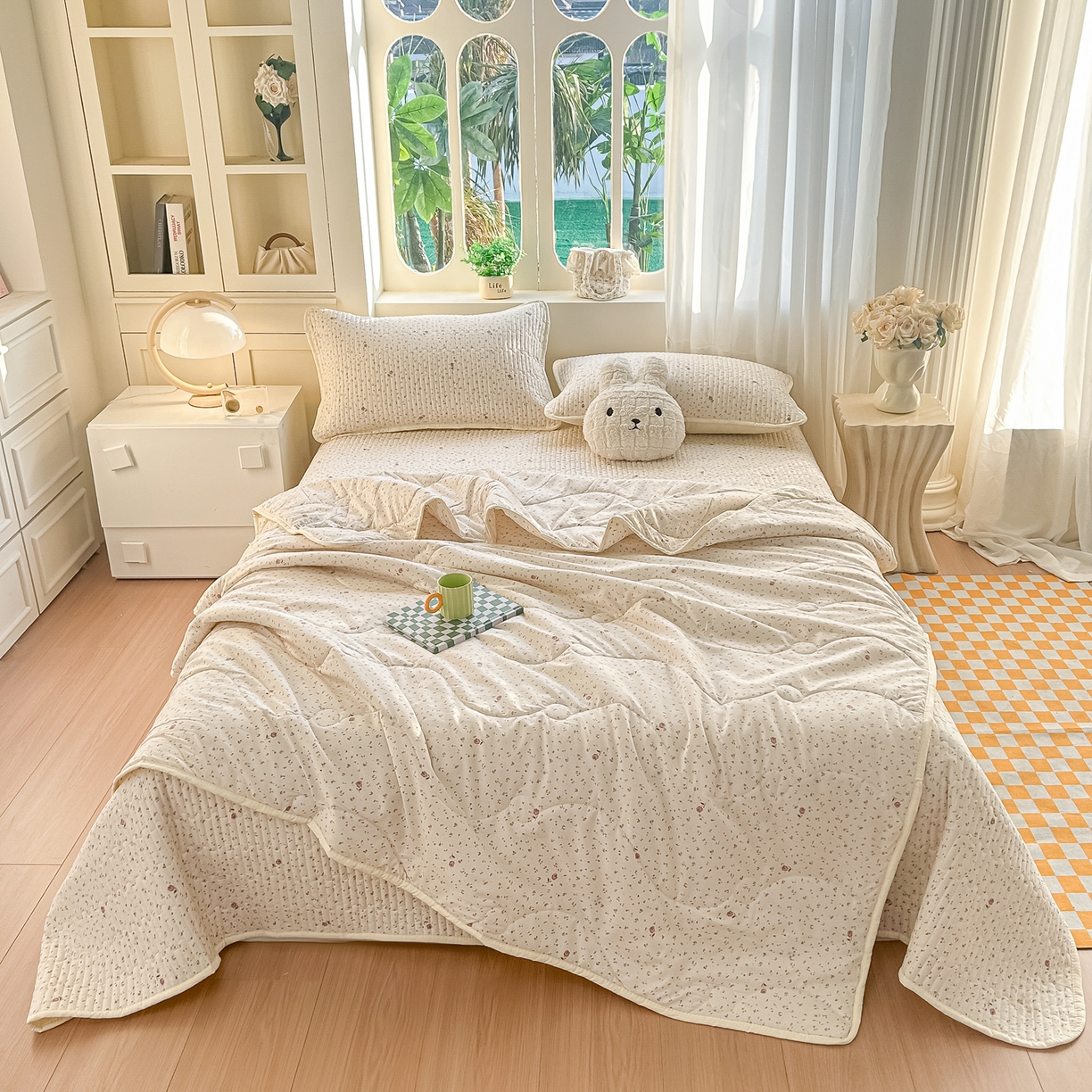 91家纺网 家纺一手货源 找家纺 慕澄家纺 2026新款小清新印花水洗棉床盖单品床盖床盖单件 小玫瑰