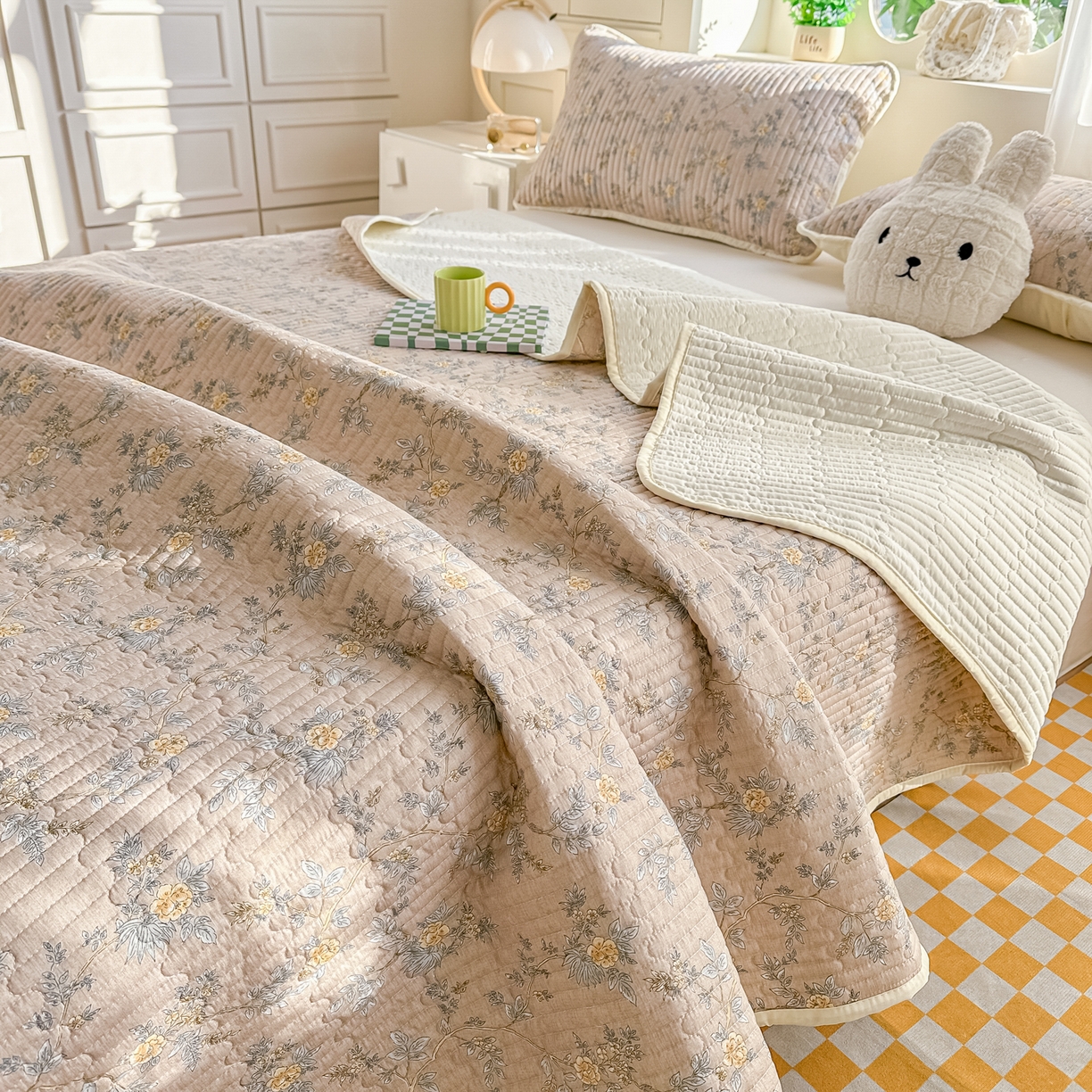 91家纺网 家纺一手货源 找家纺 慕澄家纺 2026新款小清新印花水洗棉床盖单品床盖床盖单件 敦煌