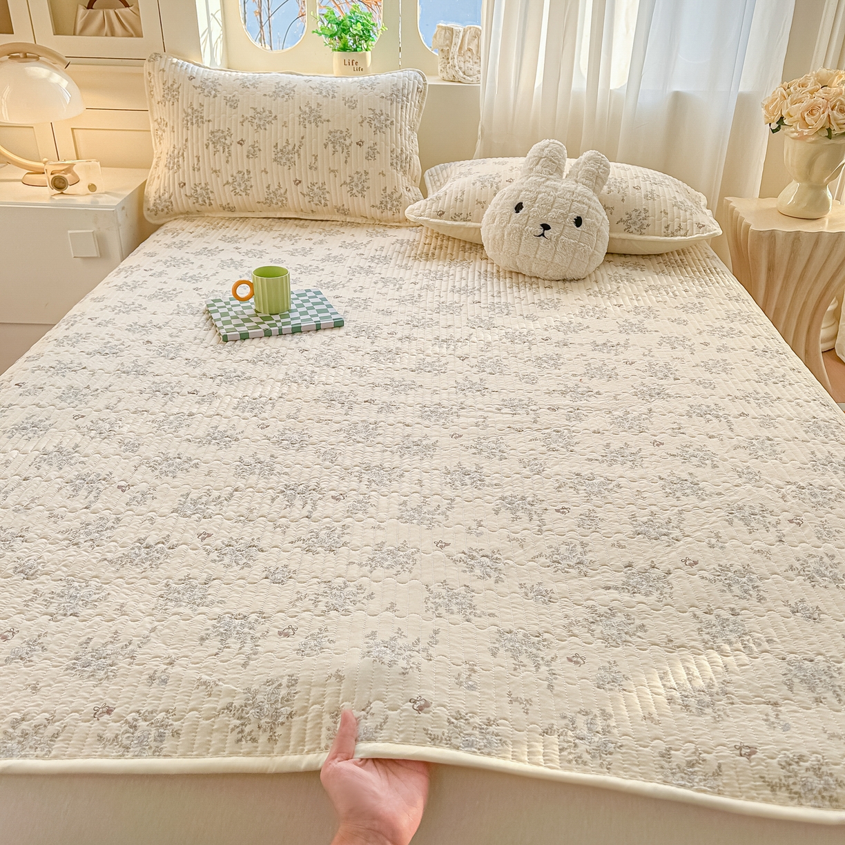 91家纺网 家纺一手货源 找家纺 慕澄家纺 2026新款小清新印花水洗棉床盖单品床盖床盖单件 蓝花樱桃