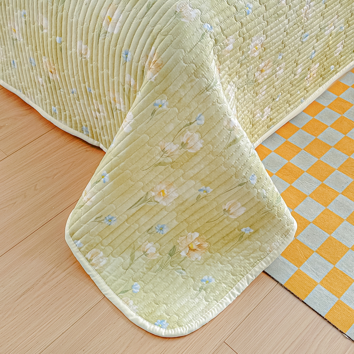 91家纺网 家纺一手货源 找家纺 慕澄家纺 2026新款小清新印花水洗棉床盖单品床盖床盖单件 绿尧