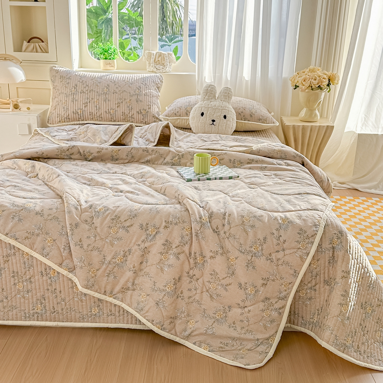 91家纺网 家纺一手货源 找家纺 慕澄家纺 2026新款小清新印花水洗棉床盖单品床盖床盖单件 敦煌