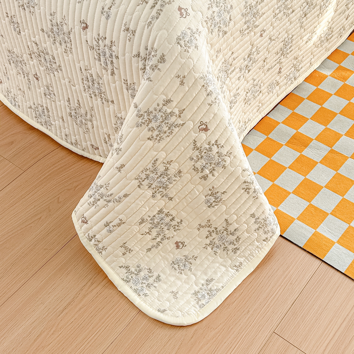 91家纺网 家纺一手货源 找家纺 慕澄家纺 2026新款小清新印花水洗棉床盖单品床盖床盖单件 蓝花樱桃