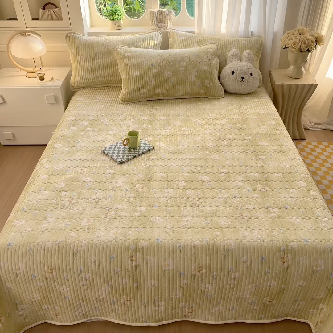 91家纺网 家纺一手货源 找家纺 慕澄家纺 2026新款小清新印花水洗棉床盖单品床盖床盖单件 绿尧