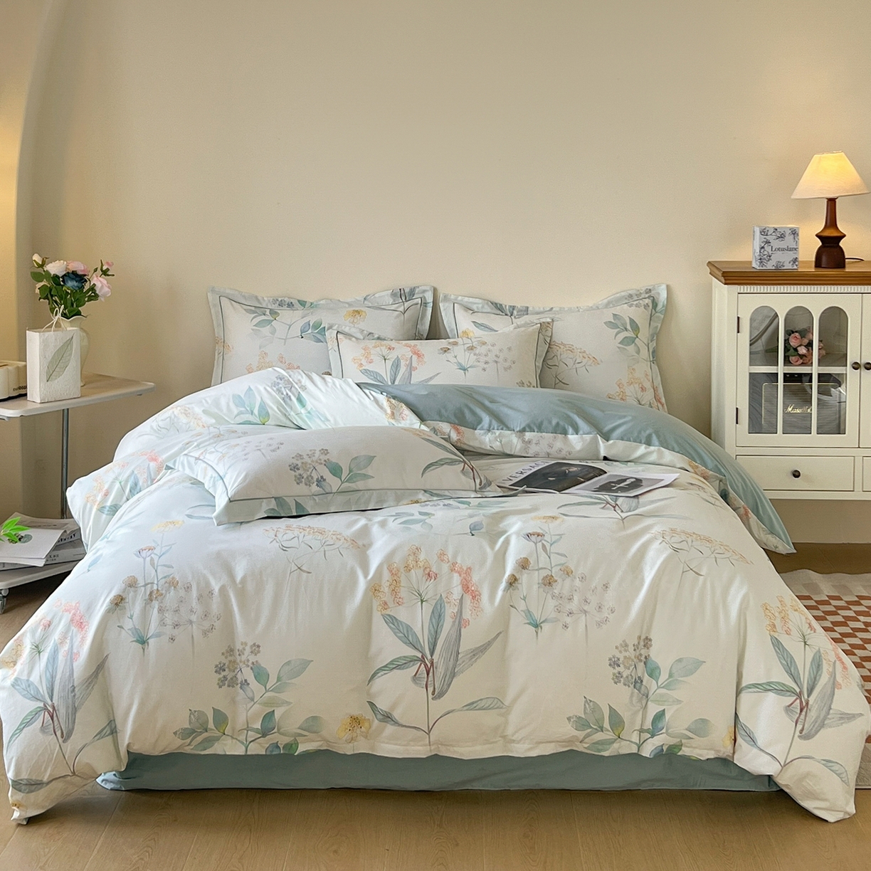 91家纺网 家纺一手货源 找家纺 帛美家纺 2026新款小清新全棉纯棉印花四件套 七里香