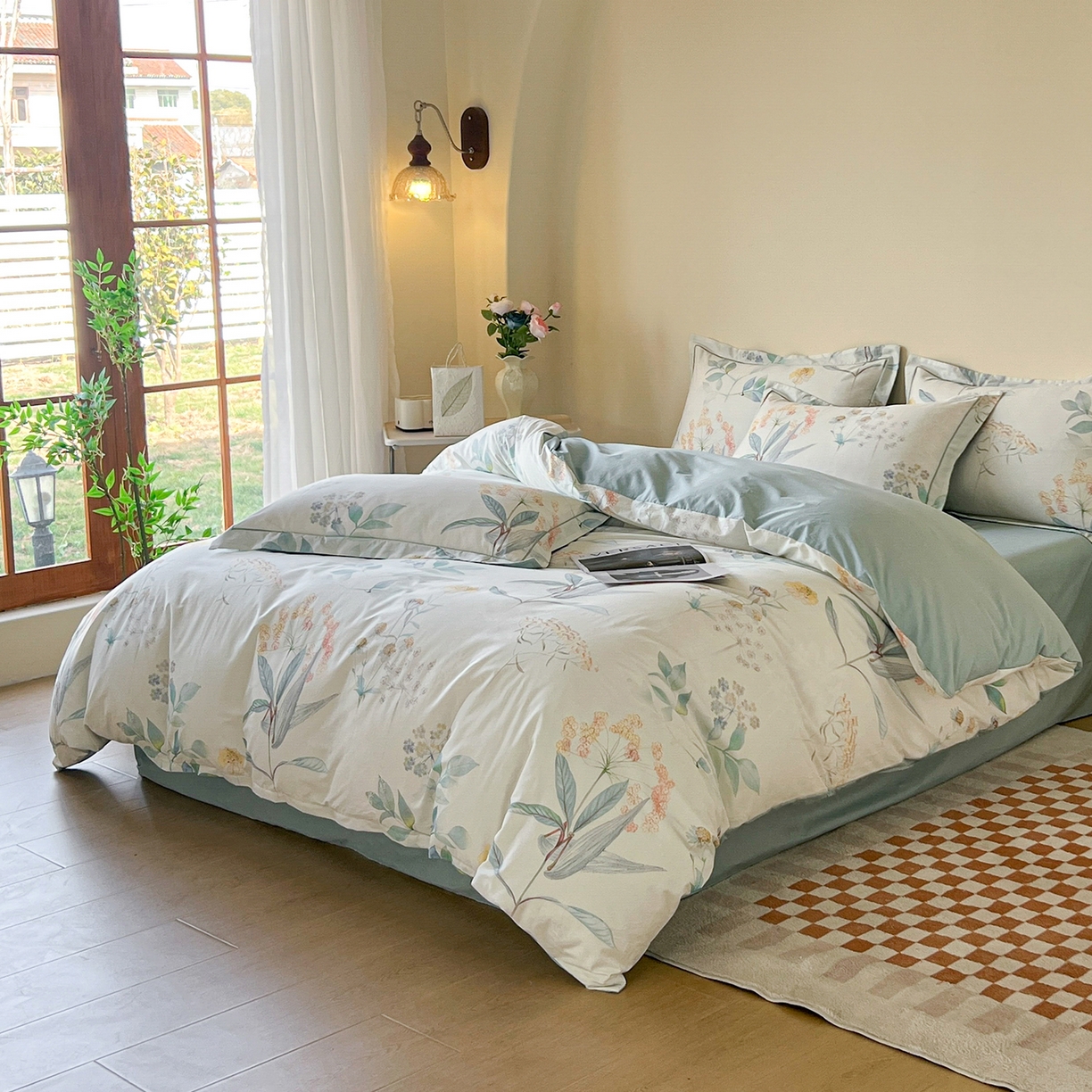 91家纺网 家纺一手货源 找家纺 帛美家纺 2026新款小清新全棉纯棉印花四件套 七里香