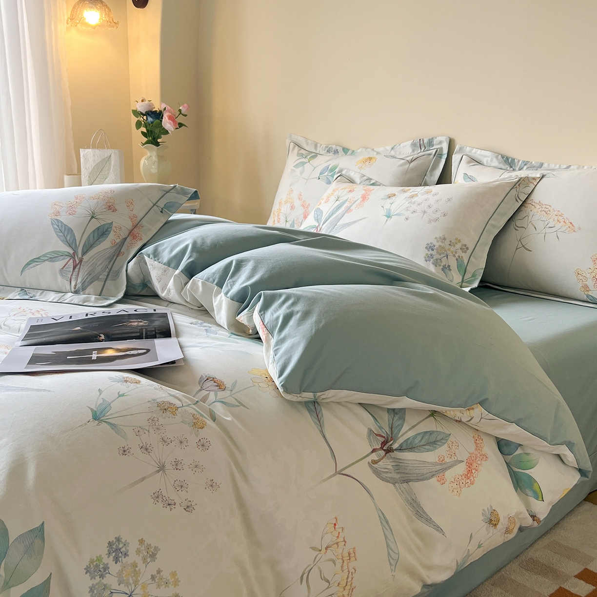 91家纺网 家纺一手货源 找家纺 帛美家纺 2026新款小清新全棉纯棉印花四件套 七里香