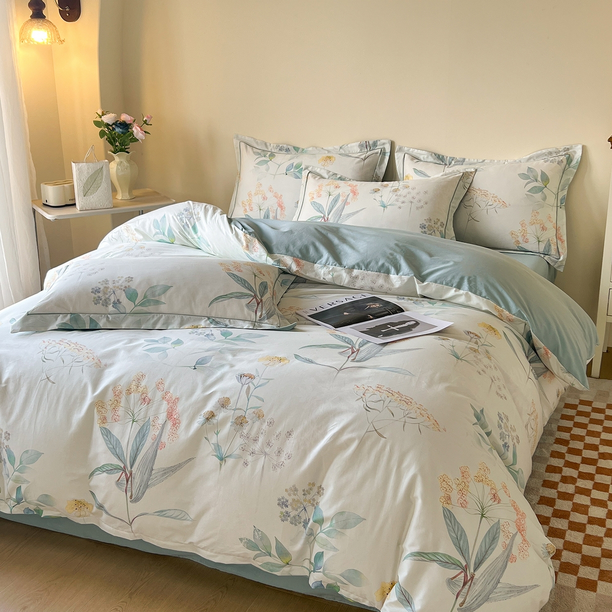 91家纺网 家纺一手货源 找家纺 帛美家纺 2026新款小清新全棉纯棉印花四件套 七里香