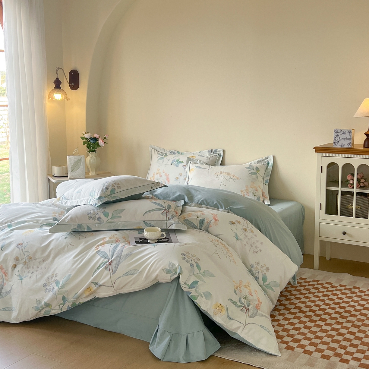 91家纺网 家纺一手货源 找家纺 帛美家纺 2026新款小清新全棉纯棉印花四件套 七里香