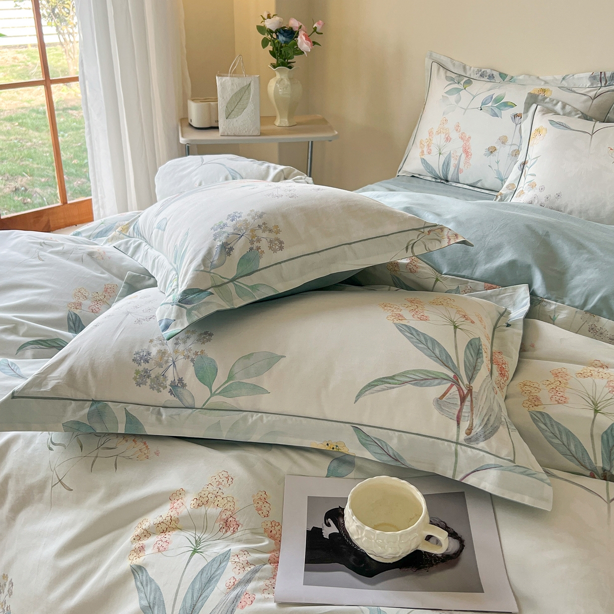 91家纺网 家纺一手货源 找家纺 帛美家纺 2026新款小清新全棉纯棉印花四件套 七里香