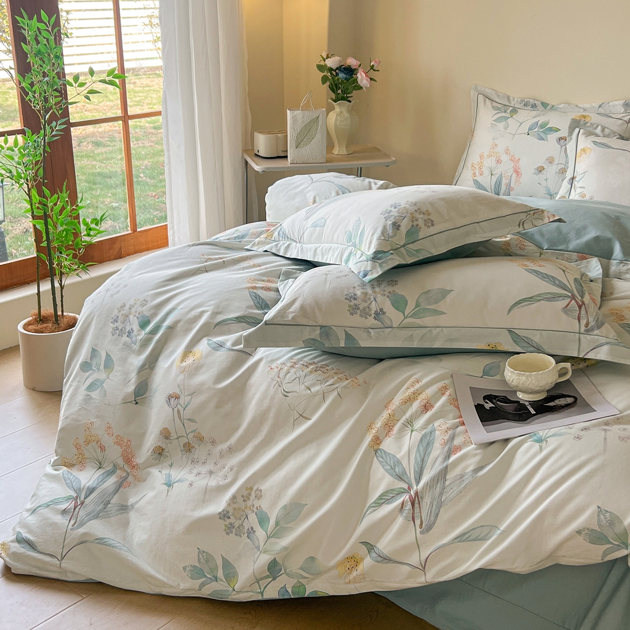 91家纺网 家纺一手货源 找家纺 帛美家纺 2026新款小清新全棉纯棉印花四件套 七里香