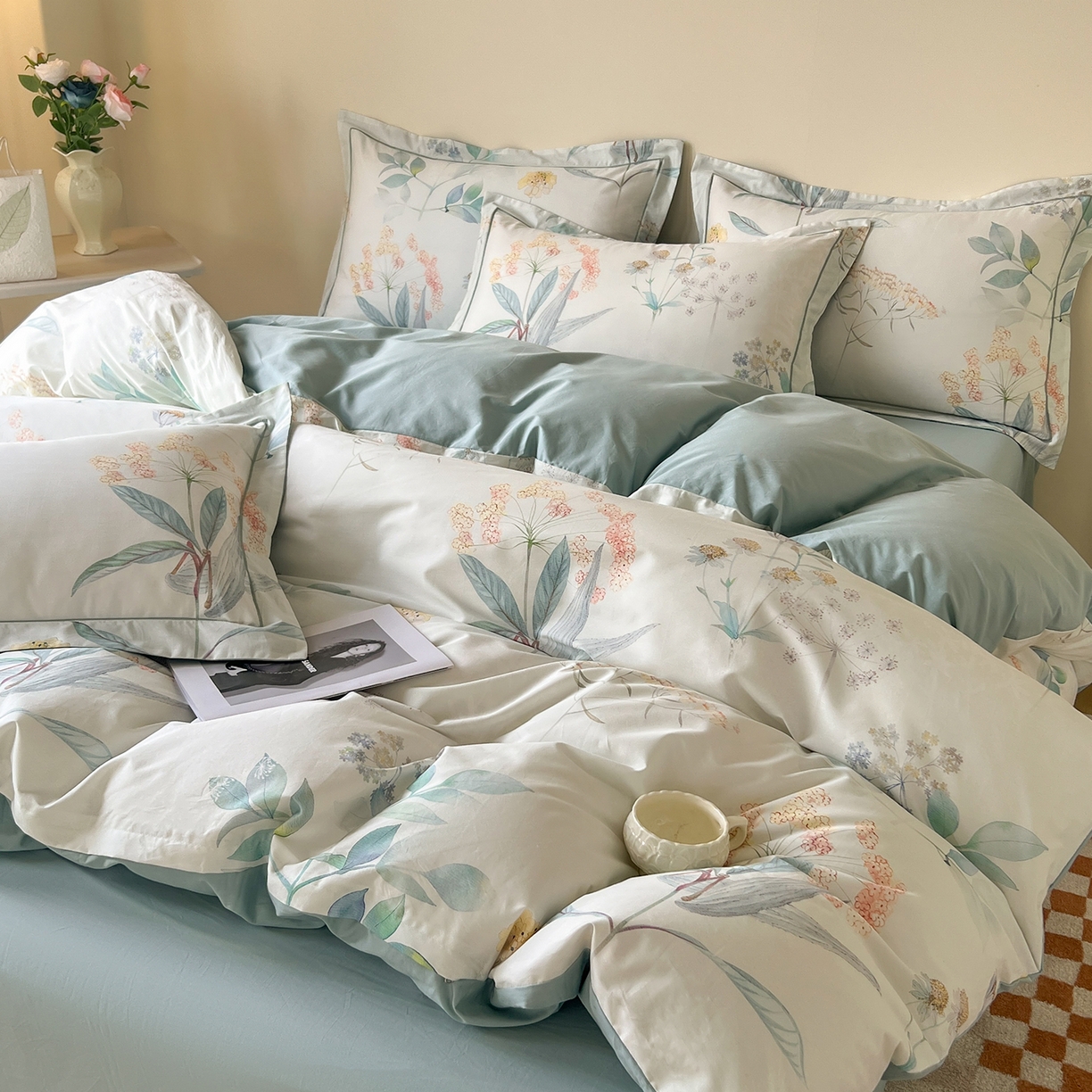 91家纺网 家纺一手货源 找家纺 帛美家纺 2026新款小清新全棉纯棉印花四件套 七里香