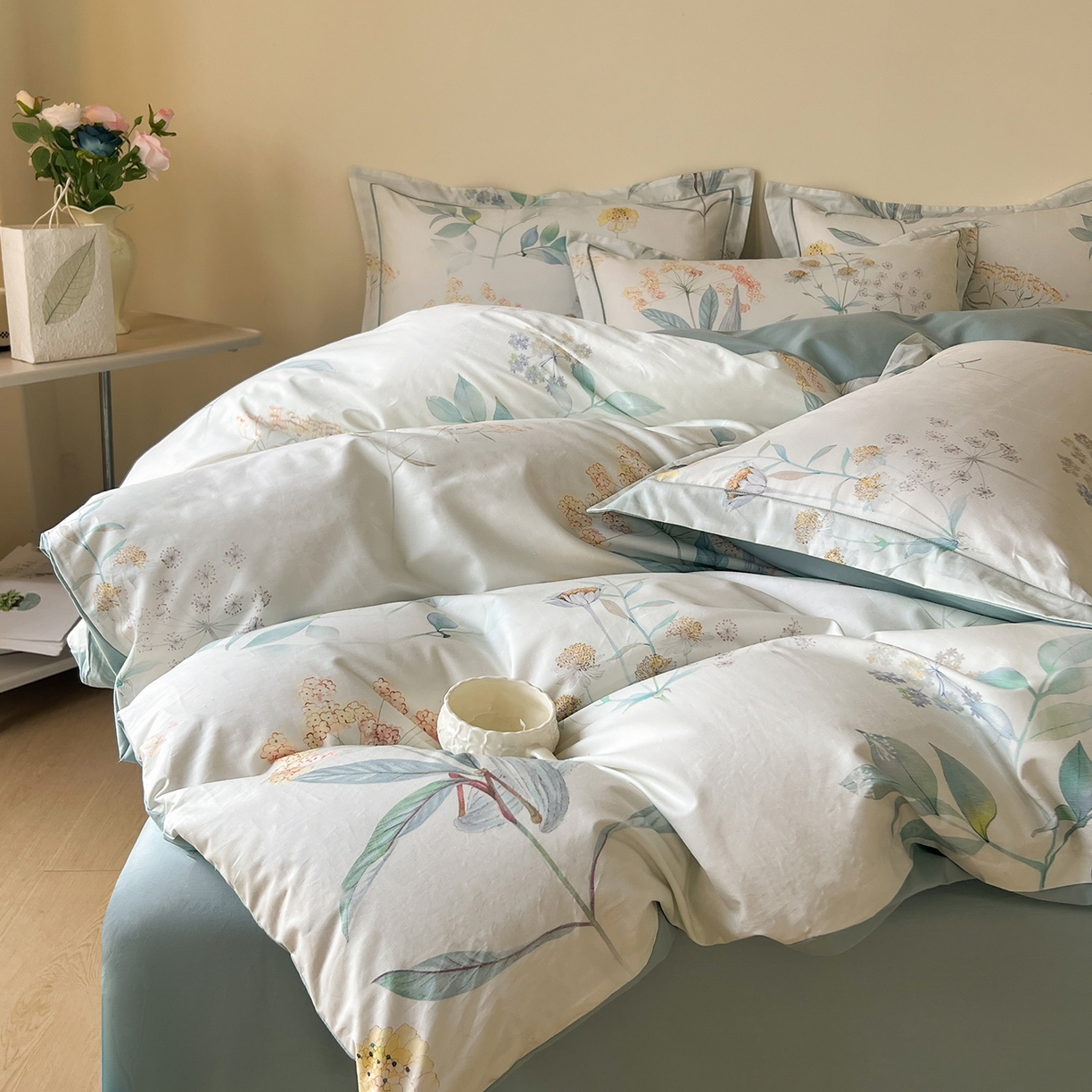 91家纺网 家纺一手货源 找家纺 帛美家纺 2026新款小清新全棉纯棉印花四件套 七里香