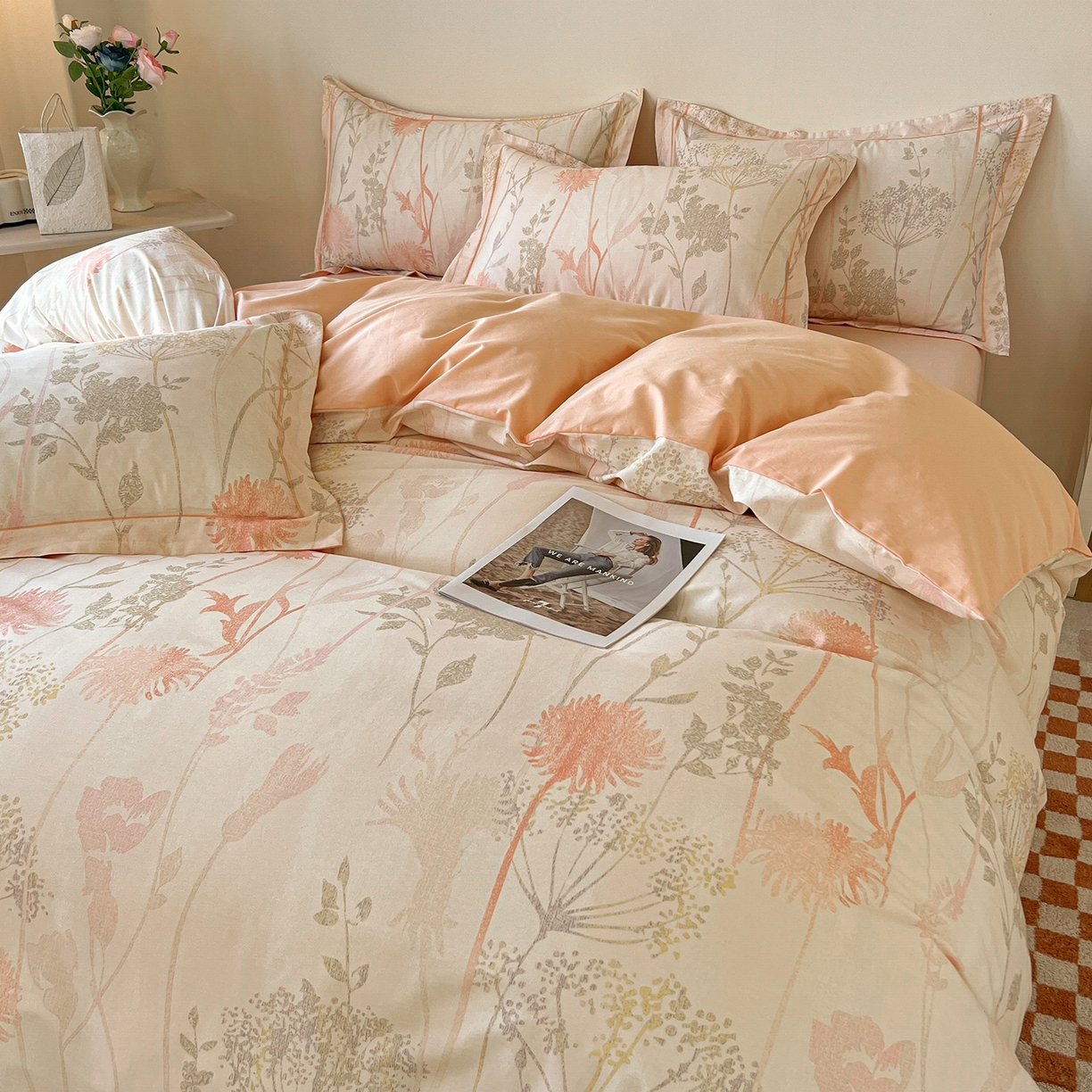 91家纺网 家纺一手货源 找家纺 帛美家纺 2026新款小清新全棉纯棉印花四件套 乔妍