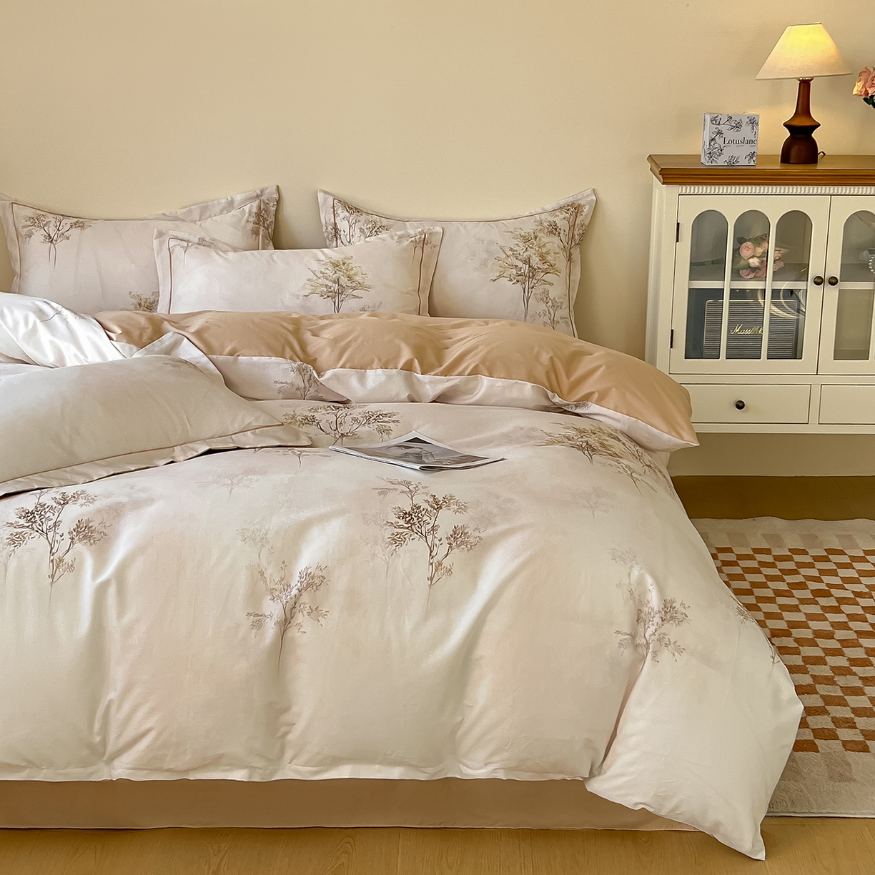 91家纺网 家纺一手货源 找家纺 帛美家纺 2026新款小清新全棉纯棉印花四件套 晚秋