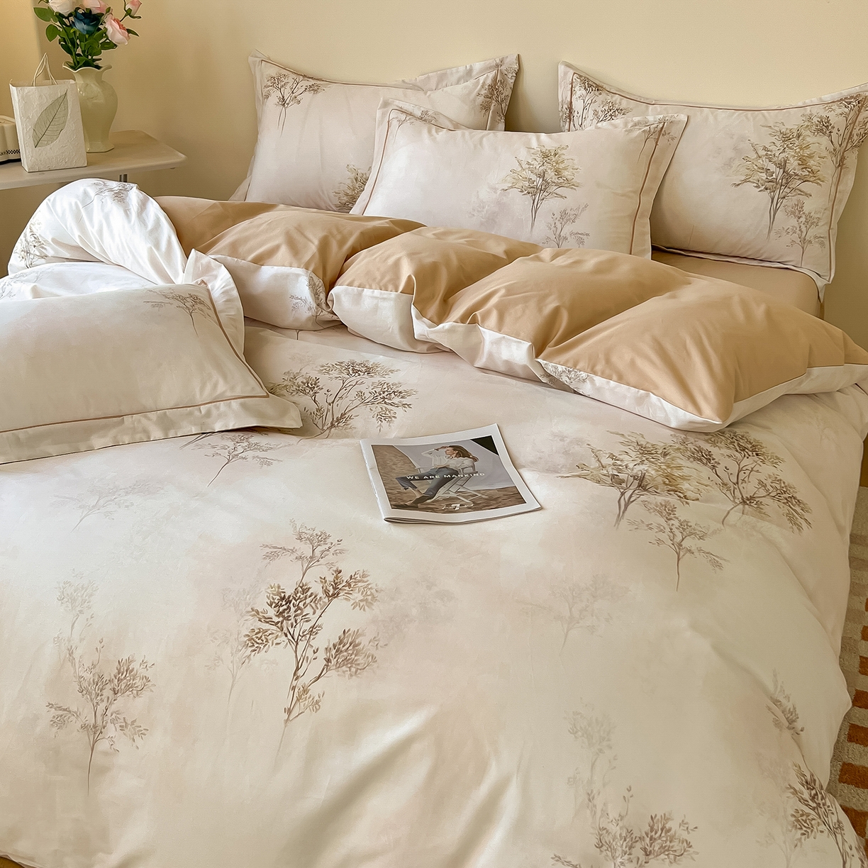 91家纺网 家纺一手货源 找家纺 帛美家纺 2026新款小清新全棉纯棉印花四件套 晚秋