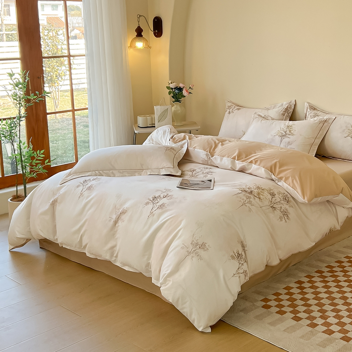 91家纺网 家纺一手货源 找家纺 帛美家纺 2026新款小清新全棉纯棉印花四件套 晚秋