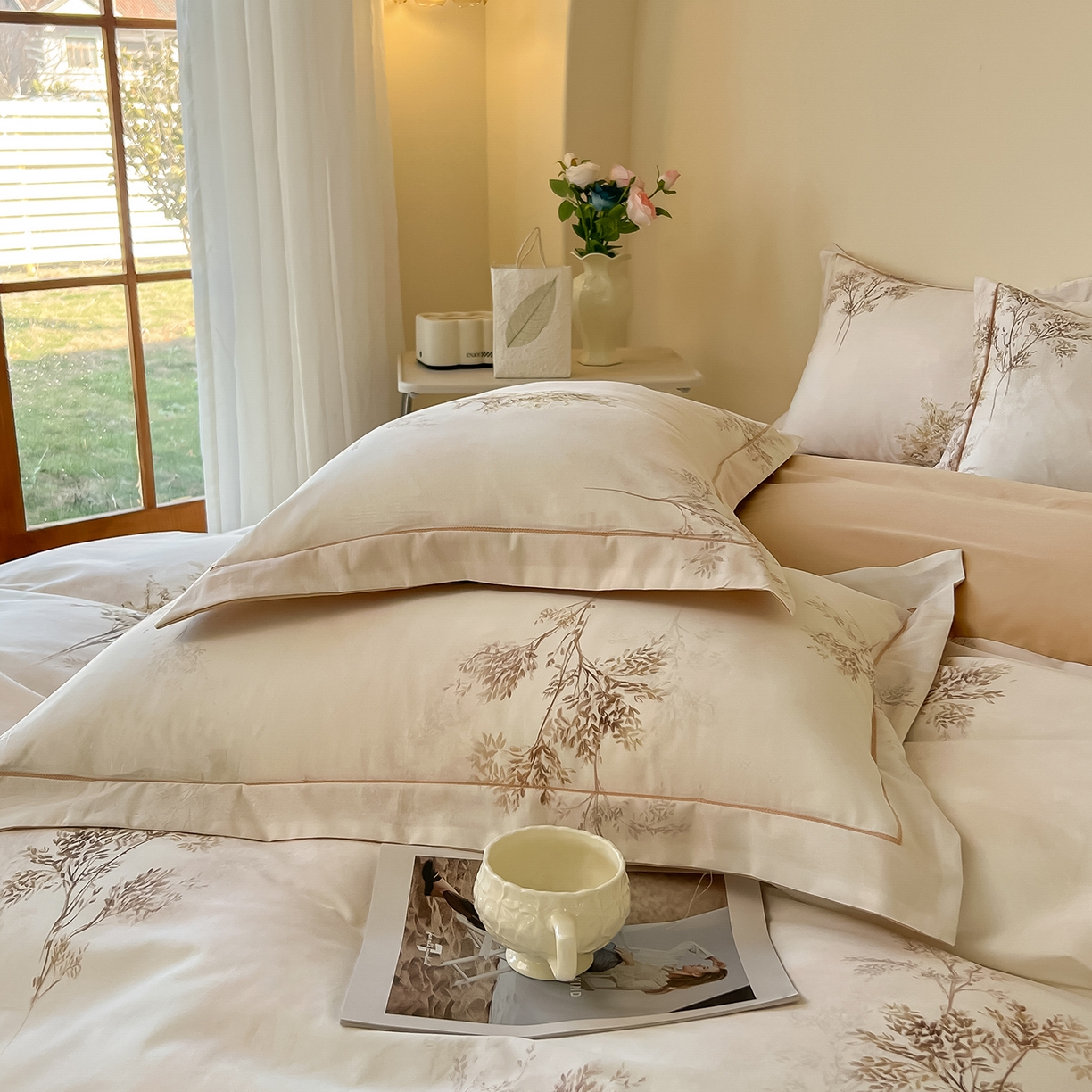 91家纺网 家纺一手货源 找家纺 帛美家纺 2026新款小清新全棉纯棉印花四件套 晚秋