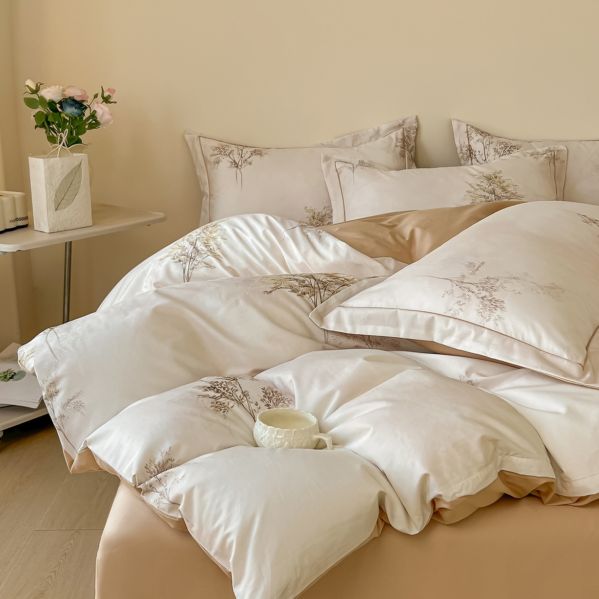 91家纺网 家纺一手货源 找家纺 帛美家纺 2026新款小清新全棉纯棉印花四件套 晚秋