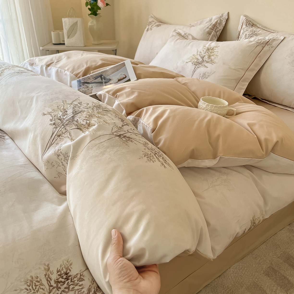 91家纺网 家纺一手货源 找家纺 帛美家纺 2026新款小清新全棉纯棉印花四件套 晚秋